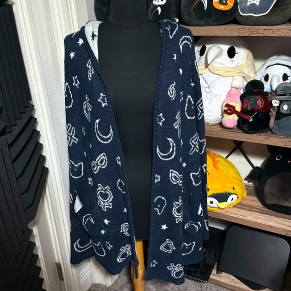 Rare Box Lunch Sailor Moon Blue and White Symbols Hooded Cardigan Size XL - Picture 1 of 6